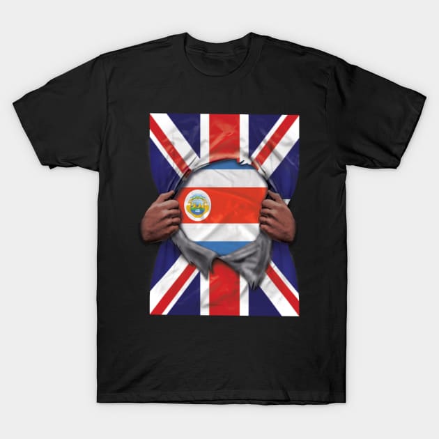 Costa Rica Flag Great Britain Flag Ripped - Gift for Costa Rican From Costa Rica T-Shirt by Country Flags